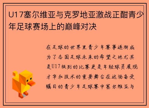 U17塞尔维亚与克罗地亚激战正酣青少年足球赛场上的巅峰对决